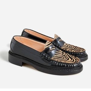 J. Crew Rowan Penny Loafers in Leather and Calf Hair - Zebra